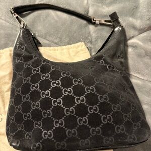 Gucci Black GG Monogram Shoulder Hobo Bag